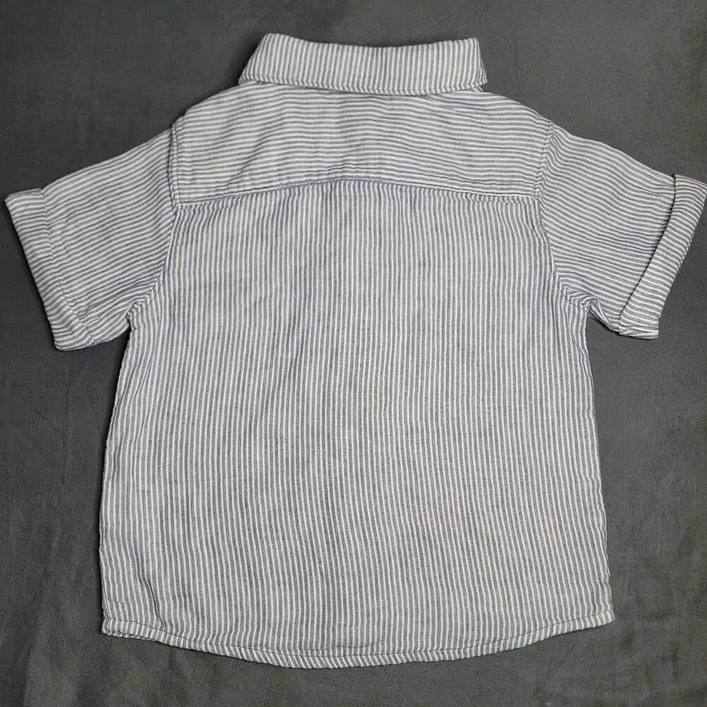 Calvin Klein Toddler Boy Blue & White Stripe Short Sleeve Linen Blend Shirt 24M